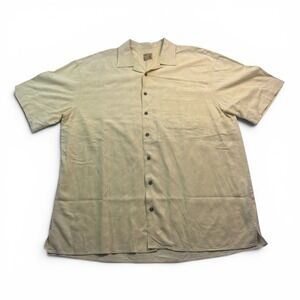 Jos A Bank Mens XL Pale Yellow Palm Tree Jacquard Modal Blend Camp Shirt SS